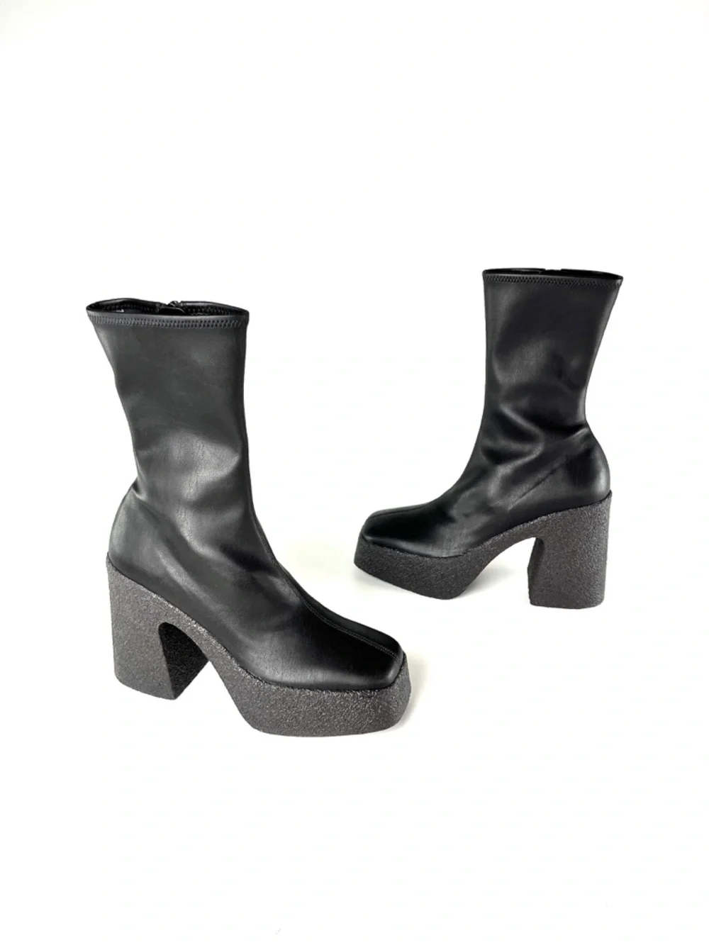 Stella McCartney Skyla Black Platform Sock Boots with Textured Block Heel - Picture 3 of 11